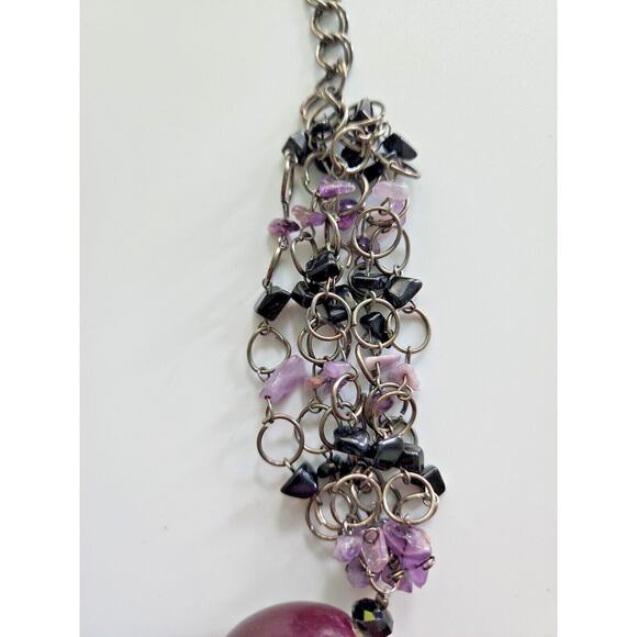 You & I Chunky Purple Ceramic Beads & Amethyst Onyx Chip 18" Necklace Sku37 - Picture 2 of 6